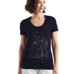 Icebreaker Women Merino Tech Lite II Short Sleeve Scoop T-Shirt Circle Z04NXR930 Clothing Midnight Navy