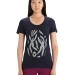 Icebreaker Women Merino Tech Lite II Short Sleeve Scoop T-Shirt Nature Celebration Z04NXR632 Clothing Midnight Navy