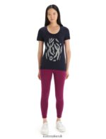 Icebreaker Women Merino Tech Lite II Short Sleeve Scoop T-Shirt Nature Celebration Z04NXR632 Clothing Midnight Navy - Image 3