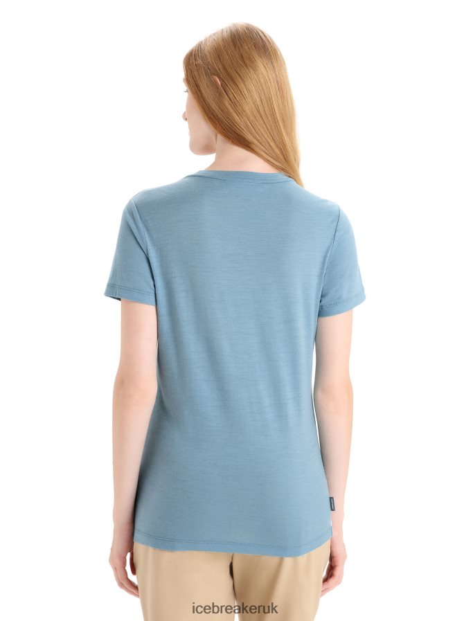 Icebreaker Women Merino Tech Lite II Short Sleeve Scoop T-Shirt Reflection Lines Z04NXR627 Clothing Astral Blue - Image 2