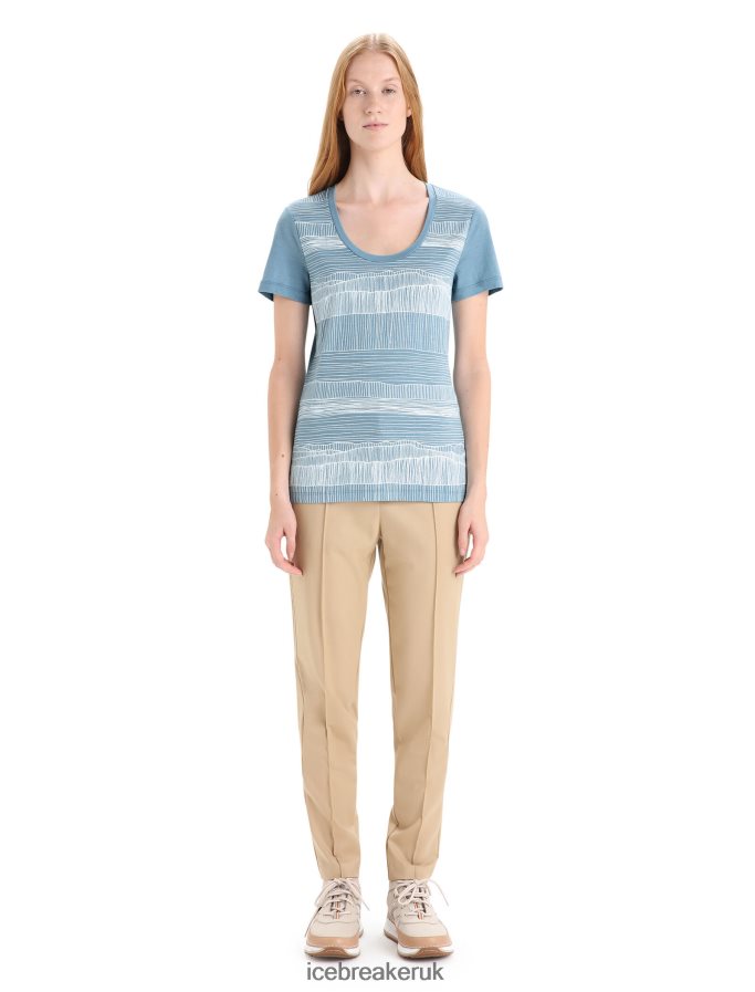 Icebreaker Women Merino Tech Lite II Short Sleeve Scoop T-Shirt Reflection Lines Z04NXR627 Clothing Astral Blue - Image 3