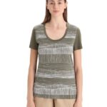 Icebreaker Women Merino Tech Lite II Short Sleeve Scoop T-Shirt Reflection Lines Z04NXR628 Clothing Loden