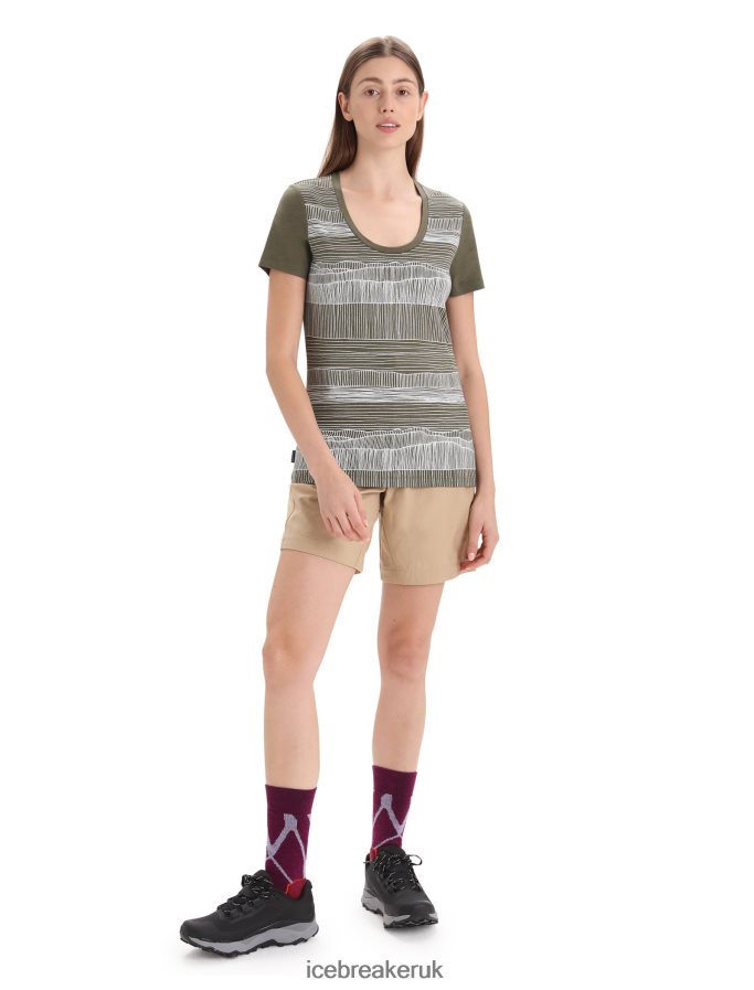 Icebreaker Women Merino Tech Lite II Short Sleeve Scoop T-Shirt Reflection Lines Z04NXR628 Clothing Loden - Image 3