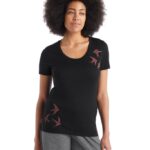 Icebreaker Women Merino Tech Lite II Short Sleeve Scoop T-Shirt Swarming Shapes Z04NXR925 Clothing Black