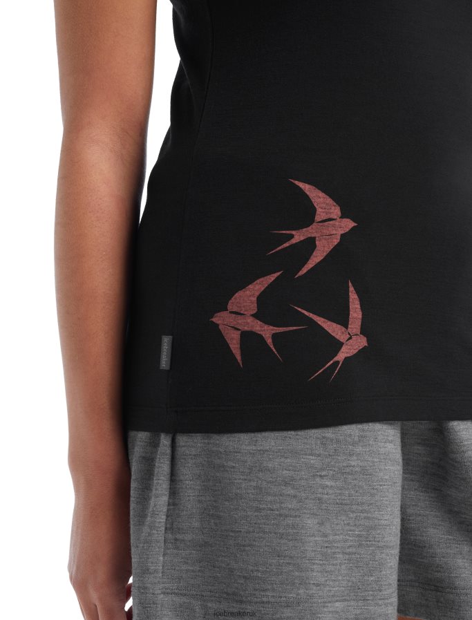 Icebreaker Women Merino Tech Lite II Short Sleeve Scoop T-Shirt Swarming Shapes Z04NXR925 Clothing Black - Image 5