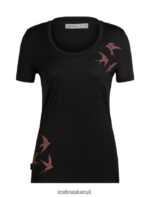 Icebreaker Women Merino Tech Lite II Short Sleeve Scoop T-Shirt Swarming Shapes Z04NXR925 Clothing Black - Image 6