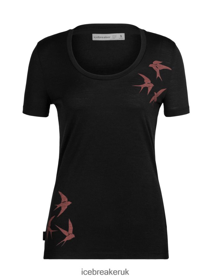 Icebreaker Women Merino Tech Lite II Short Sleeve Scoop T-Shirt Swarming Shapes Z04NXR925 Clothing Black - Image 6