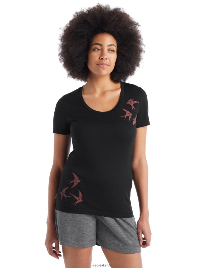 Icebreaker Women Merino Tech Lite II Short Sleeve Scoop T-Shirt Swarming Shapes Z04NXR925 Clothing Black - Image 1