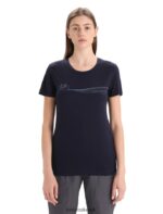 Icebreaker Women Merino Tech Lite II Short Sleeve T-Shirt Cadence Paths Z04NXR634 Clothing Midnight Navy