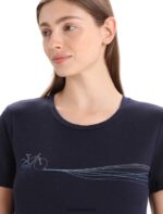 Icebreaker Women Merino Tech Lite II Short Sleeve T-Shirt Cadence Paths Z04NXR634 Clothing Midnight Navy - Image 4