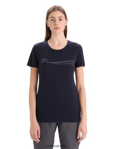 Icebreaker Women Merino Tech Lite II Short Sleeve T-Shirt Cadence Paths Z04NXR634 Clothing Midnight Navy