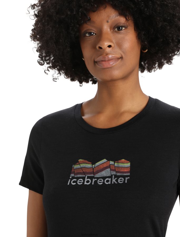 Icebreaker Women Merino Tech Lite II Short Sleeve T-Shirt Mountain Geology Z04NXR629 Clothing Black - Image 4