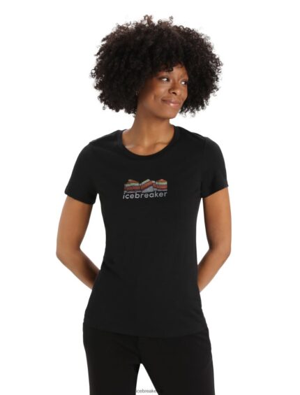 Icebreaker Women Merino Tech Lite II Short Sleeve T-Shirt Mountain Geology Z04NXR629 Clothing Black