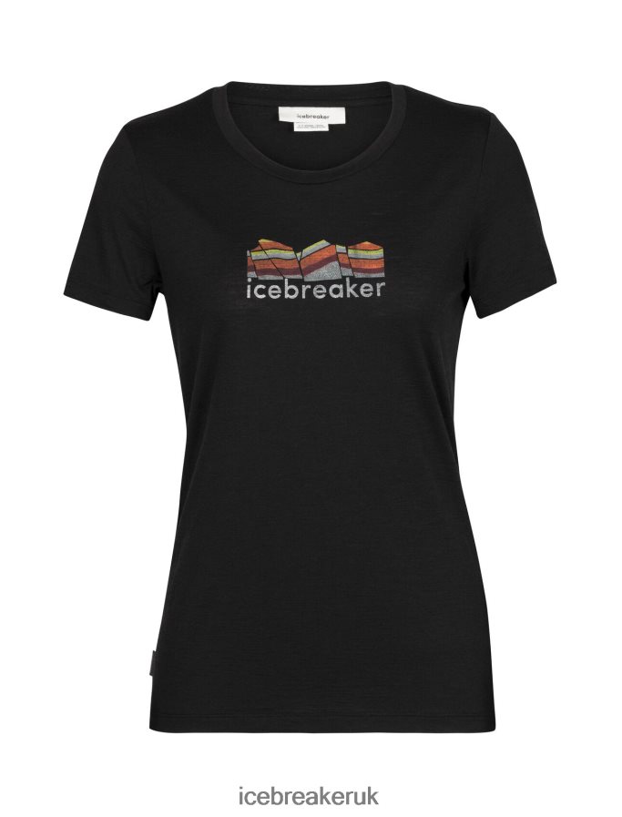 Icebreaker Women Merino Tech Lite II Short Sleeve T-Shirt Mountain Geology Z04NXR629 Clothing Black - Image 7