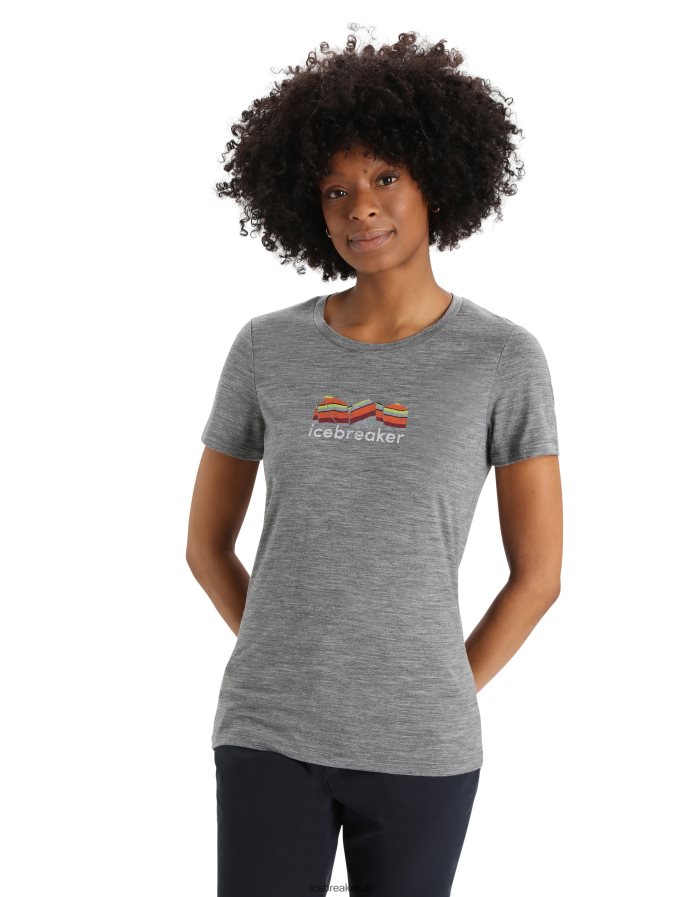 Icebreaker Women Merino Tech Lite II Short Sleeve T-Shirt Mountain Geology Z04NXR630 Clothing Gritstone Heather - Image 1