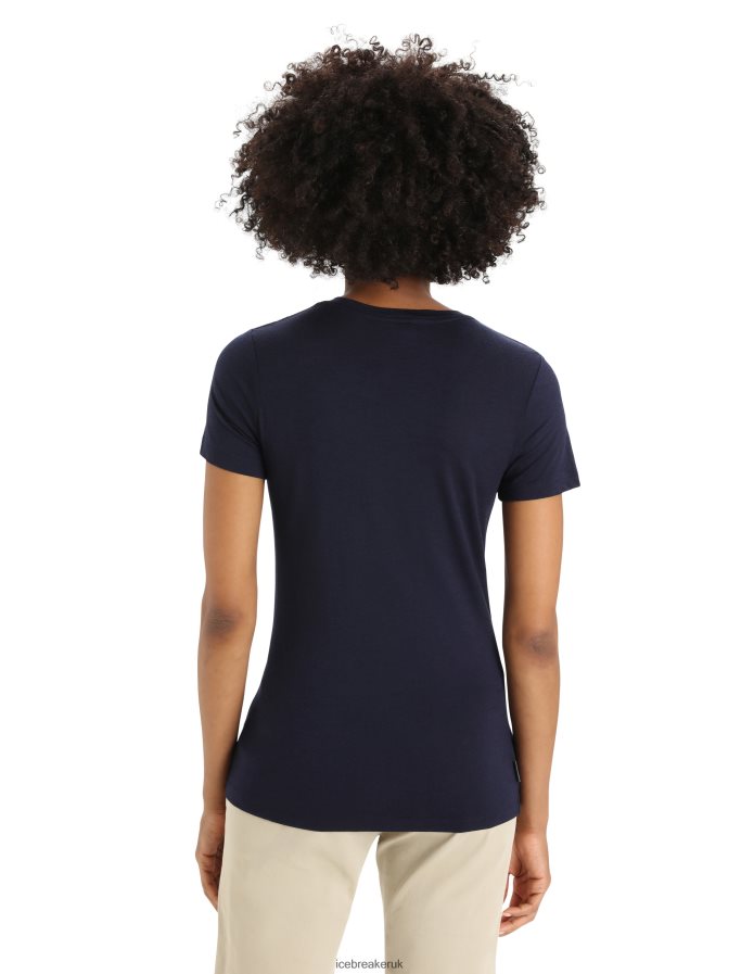 Icebreaker Women Merino Tech Lite II Short Sleeve T-Shirt Ski Stripes Z04NXR896 Clothing Midnight Navy - Image 2
