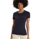 Icebreaker Women Merino Tech Lite II Short Sleeve T-Shirt Ski Stripes Z04NXR896 Clothing Midnight Navy