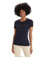 Icebreaker Women Merino Tech Lite II Short Sleeve T-Shirt Ski Stripes Z04NXR896 Clothing Midnight Navy