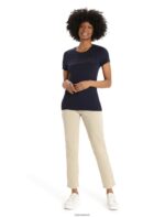 Icebreaker Women Merino Tech Lite II Short Sleeve T-Shirt Ski Stripes Z04NXR896 Clothing Midnight Navy - Image 3