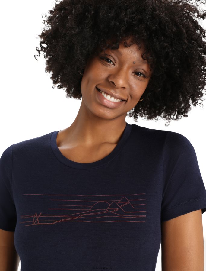 Icebreaker Women Merino Tech Lite II Short Sleeve T-Shirt Ski Stripes Z04NXR896 Clothing Midnight Navy - Image 4