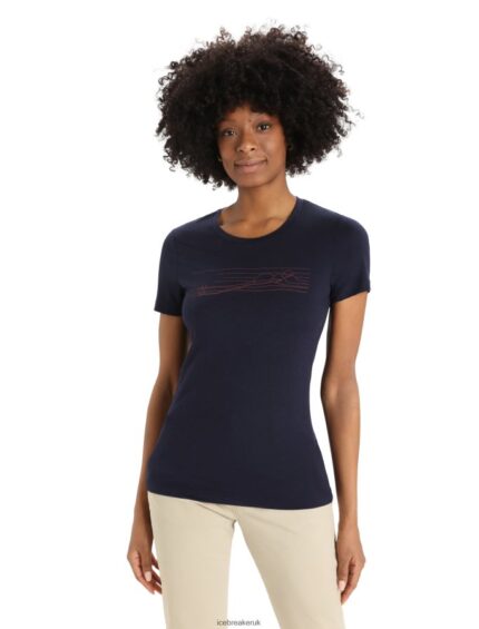 Icebreaker Women Merino Tech Lite II Short Sleeve T-Shirt Ski Stripes Z04NXR896 Clothing Midnight Navy