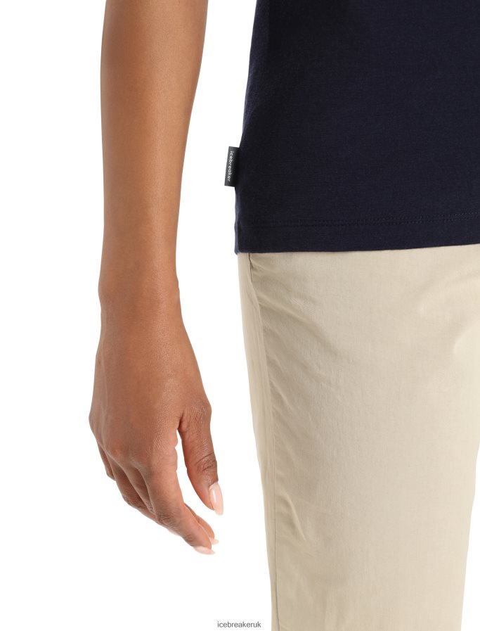 Icebreaker Women Merino Tech Lite II Short Sleeve T-Shirt Ski Stripes Z04NXR896 Clothing Midnight Navy - Image 6