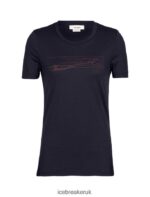 Icebreaker Women Merino Tech Lite II Short Sleeve T-Shirt Ski Stripes Z04NXR896 Clothing Midnight Navy - Image 7