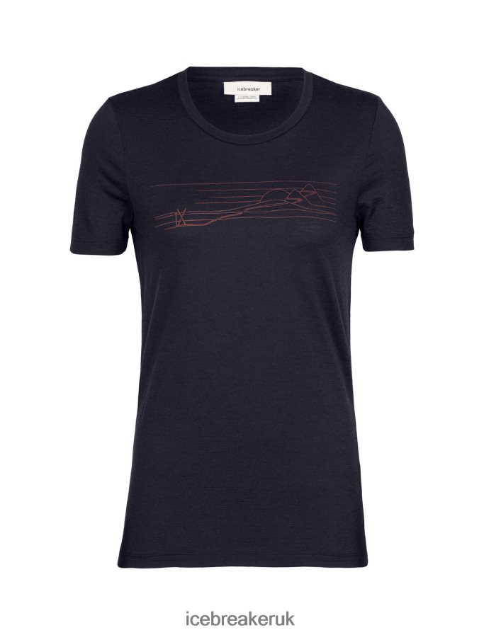 Icebreaker Women Merino Tech Lite II Short Sleeve T-Shirt Ski Stripes Z04NXR896 Clothing Midnight Navy - Image 7