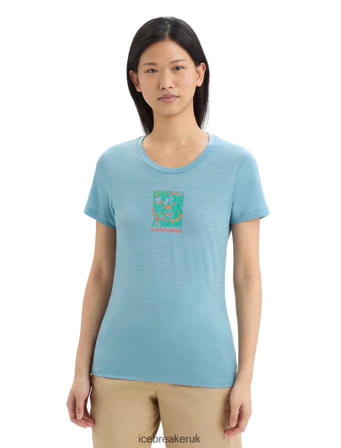Icebreaker Women Merino Tech Lite II Short Sleeve T-Shirt Wildflower Bloom Z04NXR645 Clothing Astral Blue - Image 1