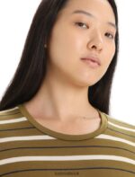 Icebreaker Women Merino Wave Long Sleeve Stripe T-Shirt Z04NXR694 Clothing Algae/Chalk - Image 4