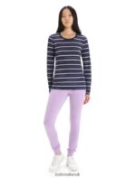 Icebreaker Women Merino Wave Long Sleeve Stripe T-Shirt Z04NXR695 Clothing Midnight Navy/Purple Gaze - Image 3