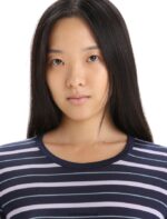 Icebreaker Women Merino Wave Long Sleeve Stripe T-Shirt Z04NXR695 Clothing Midnight Navy/Purple Gaze - Image 4