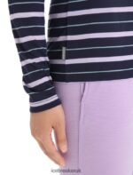 Icebreaker Women Merino Wave Long Sleeve Stripe T-Shirt Z04NXR695 Clothing Midnight Navy/Purple Gaze - Image 5