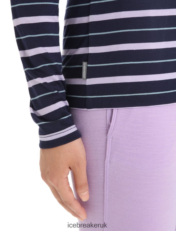 Icebreaker Women Merino Wave Long Sleeve Stripe T-Shirt Z04NXR695 Clothing Midnight Navy/Purple Gaze - Image 5