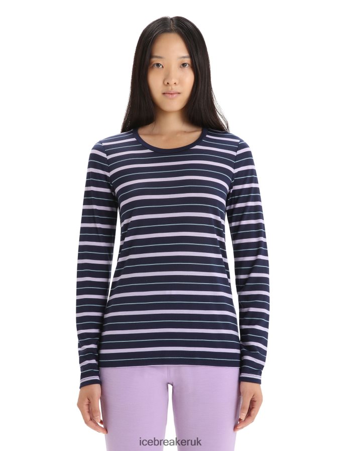 icebreaker_women_merino_wave_long_sleeve_stripe_t_shirt_z04nxr695_clothing_midnight_navy_purple_gaze.jpg Icebreaker Women Merino Wave Long Sleeve Stripe T-Shirt Z04NXR695 Clothing Midnight Navy/Purple Gaze - Image 1