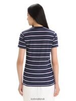 Icebreaker Women Merino Wave Short Sleeve Stripe T-Shirt Z04NXR637 Clothing Midnight Navy/Purple Gaze - Image 2