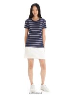 Icebreaker Women Merino Wave Short Sleeve Stripe T-Shirt Z04NXR637 Clothing Midnight Navy/Purple Gaze - Image 3