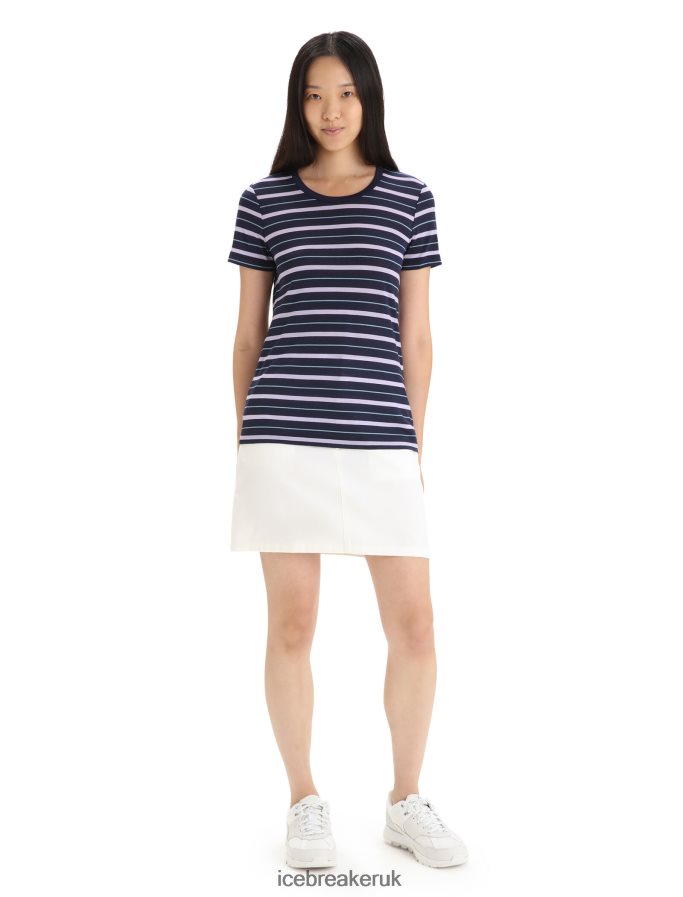 Icebreaker Women Merino Wave Short Sleeve Stripe T-Shirt Z04NXR637 Clothing Midnight Navy/Purple Gaze - Image 3