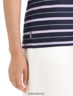 Icebreaker Women Merino Wave Short Sleeve Stripe T-Shirt Z04NXR637 Clothing Midnight Navy/Purple Gaze - Image 5
