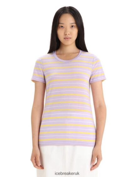 Icebreaker Women Merino Wave Short Sleeve Stripe T-Shirt Z04NXR638 Clothing Purple Gaze/Summer
