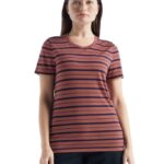 Icebreaker Women Merino Wave Short Sleeve Stripe T-Shirt Z04NXR922 Clothing Grape/Midnight Navy