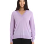 Icebreaker Women Merino Wilcox Long Sleeve V Neck Sweater Z04NXR723 Clothing Purple Gaze