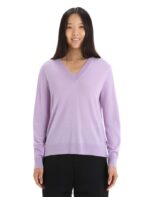 Icebreaker Women Merino Wilcox Long Sleeve V Neck Sweater Z04NXR723 Clothing Purple Gaze