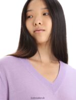 Icebreaker Women Merino Wilcox Long Sleeve V Neck Sweater Z04NXR723 Clothing Purple Gaze - Image 4