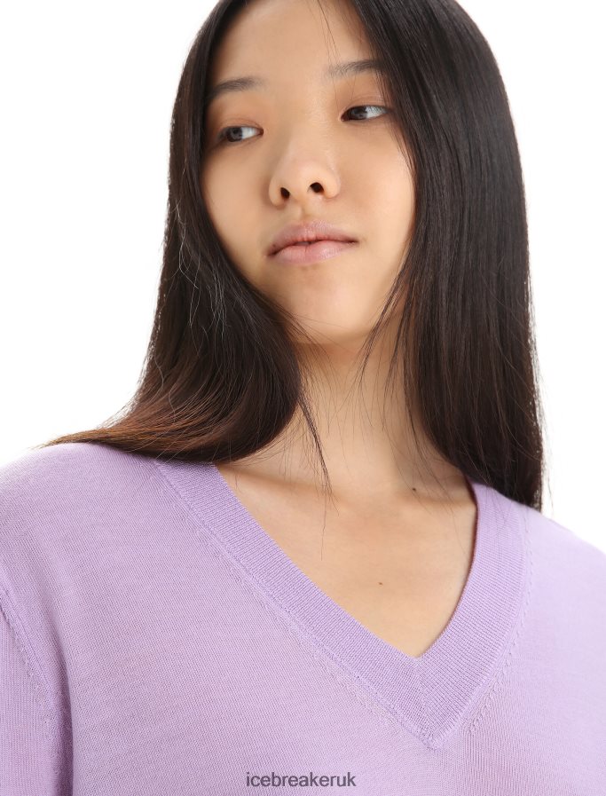 Icebreaker Women Merino Wilcox Long Sleeve V Neck Sweater Z04NXR723 Clothing Purple Gaze - Image 4
