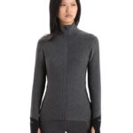 Icebreaker Women RealFleece Merino Descender Long Sleeve Zip Jacket Z04NXR701 Clothing Jet Heather/Black