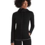 Icebreaker Women RealFleece Merino Elemental Long Sleeve Zip Hood Jacket Z04NXR885 Clothing Black