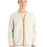 Icebreaker Women RealFleece Merino High Pile Long Sleeve Zip Cardigan Z04NXR873 Clothing Ecru Heather/Flash