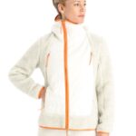 Icebreaker Women RealFleece Merino High Pile Long Sleeve Zip Hood Z04NXR876 Clothing Ecru Heather/Snow