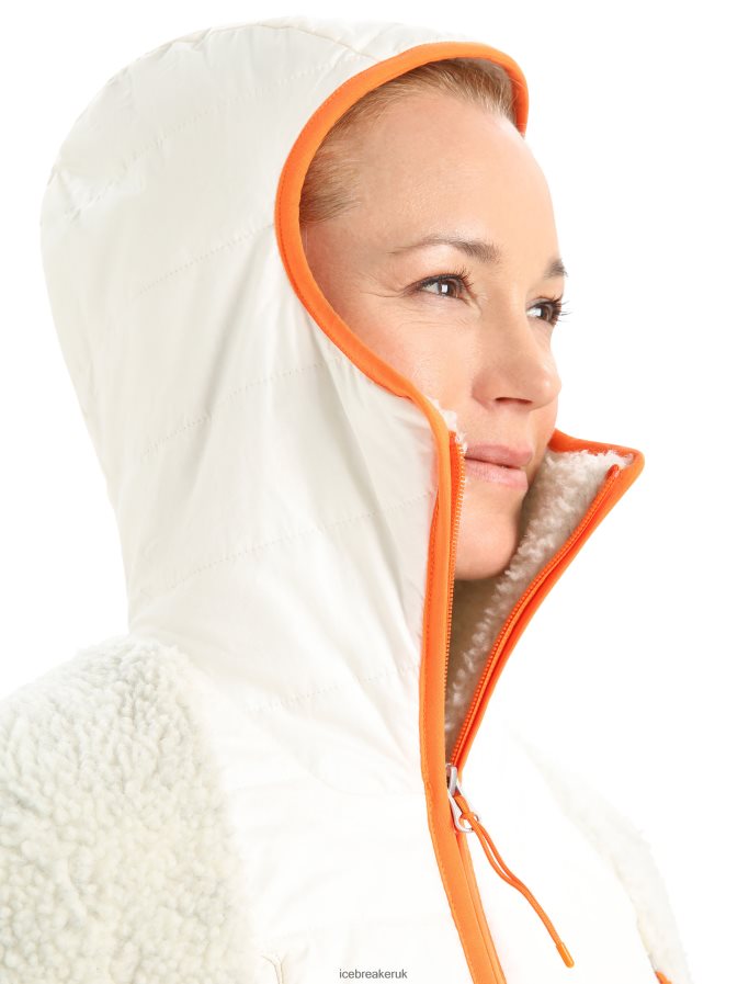 Icebreaker Women RealFleece Merino High Pile Long Sleeve Zip Hood Z04NXR876 Clothing Ecru Heather/Snow - Image 4